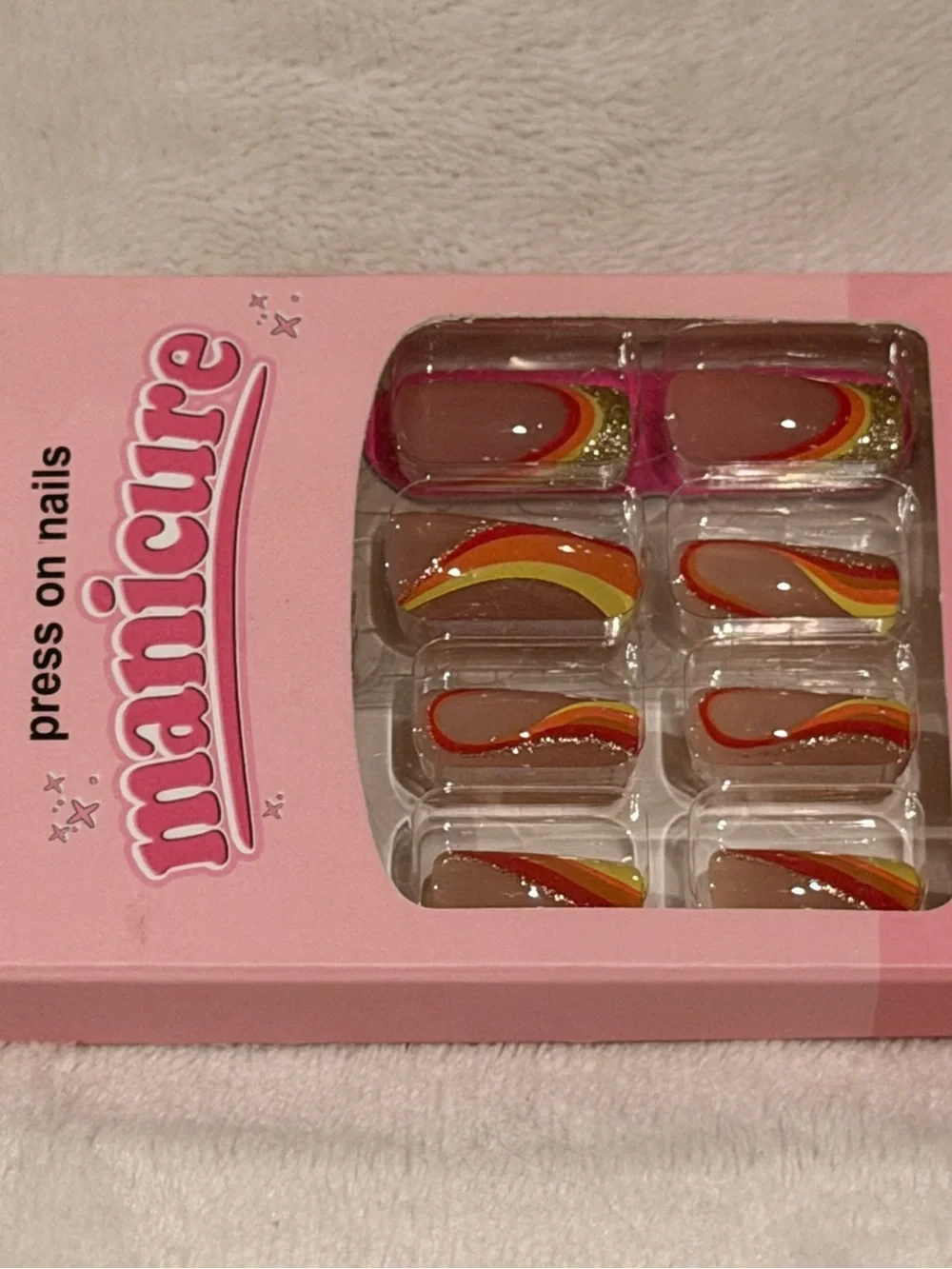 Retro Sunset Swirl Press On Nails | Orange Pink Yellow Y2K Nail Set